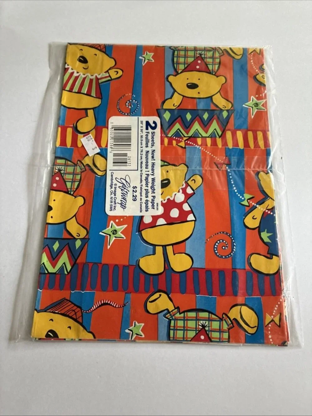 Vintage Teddy Bear Birthday Gift Wrap Wrapping Paper 2 Sheets NOS 20x30
